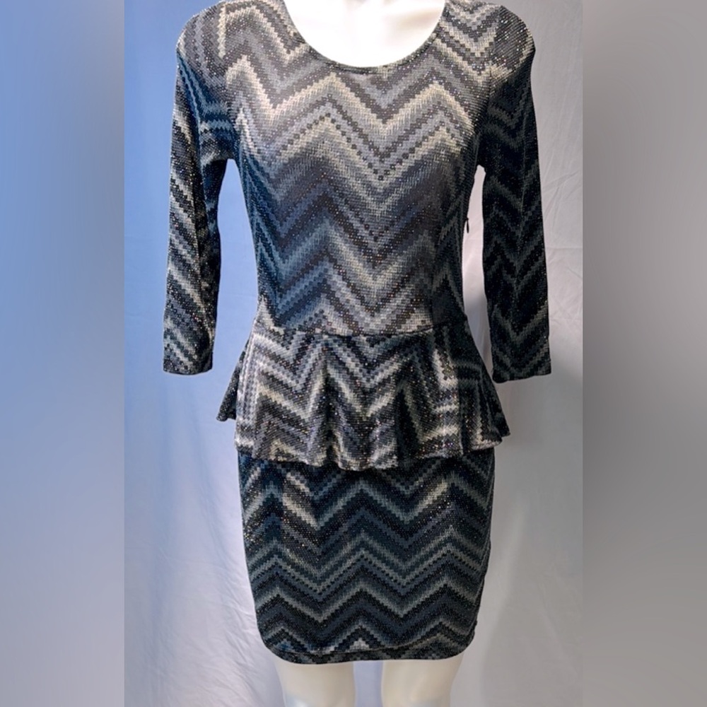 Chevron Patterned Black and Gray Dress